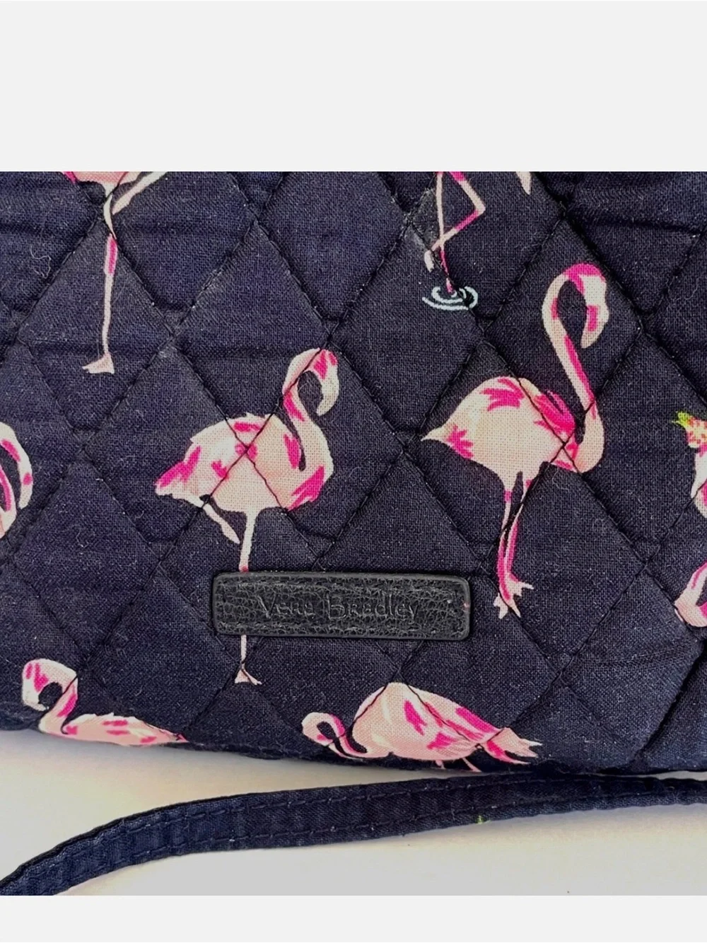 Vera Bradley Flamingo Fiesta Quilted Crossbody in Navy with Pink Flamingo Print